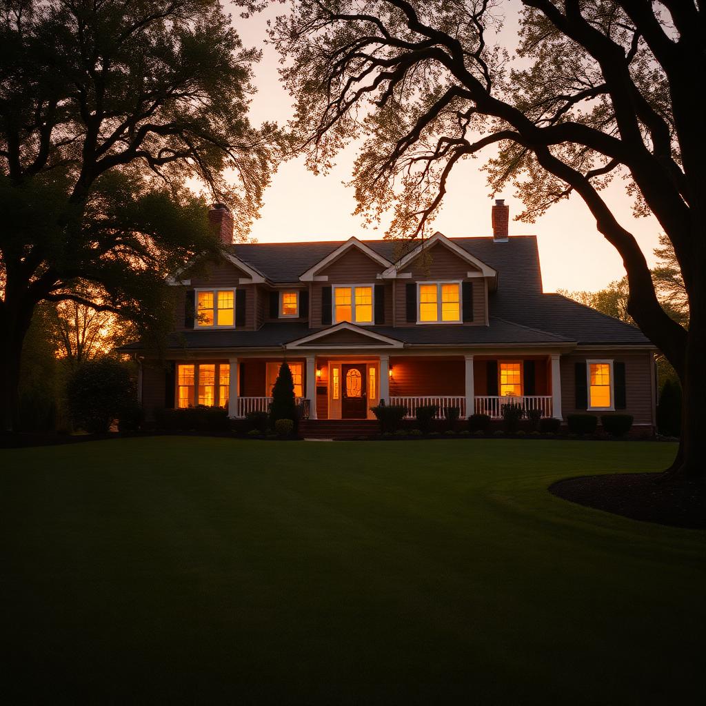 Suburban Missouri home at golden hour